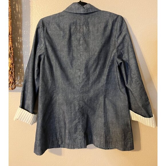 Trina Turk Blue Denim Jacket 6 Small Cotton Rolled Cuff Lightweight - Picture 7 of 9